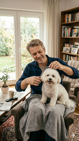 Tund catei la domiciliu, Frizerie canina, Tuns bishon, Vet Grooming Bison